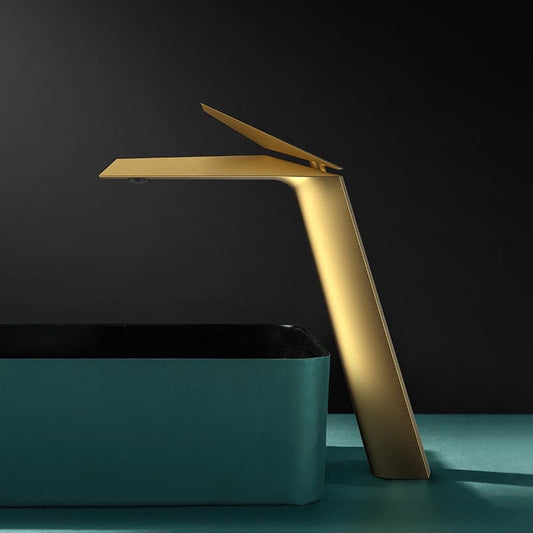 Llave Grifo Mezcladora Monomando Minimalista De Lujo Ovalin Para Baño Color Oro Cepillado Laton Diamante