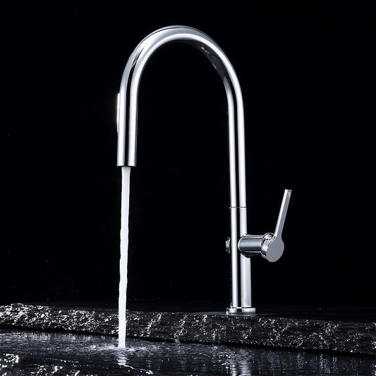 Llave Grifo Mezcladora Monomando Curvo Minimalista De Lujo Para Cocina Color Cromado Plateado