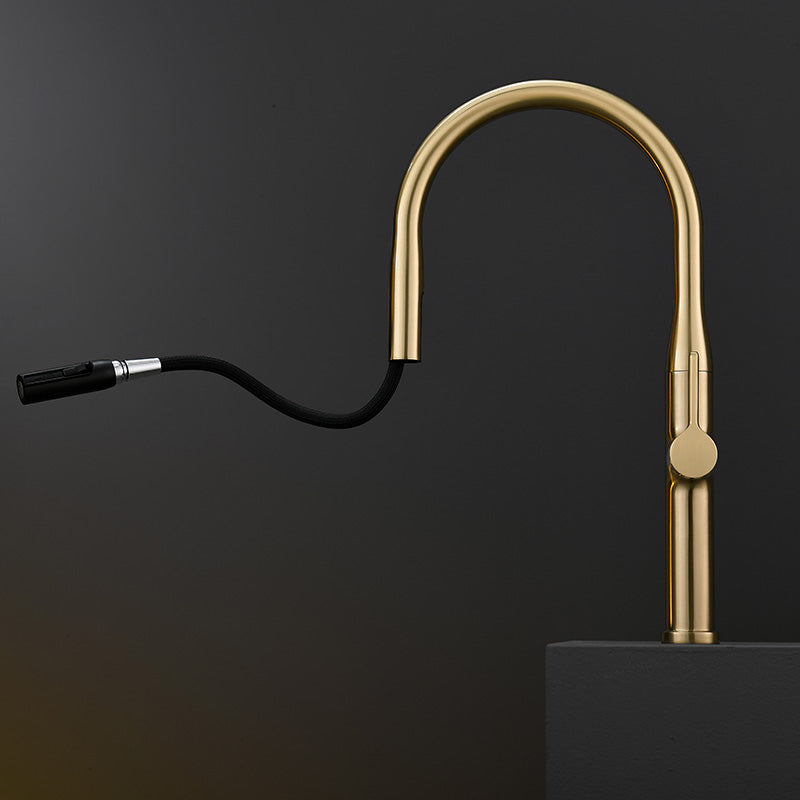 Llave Grifo Mezcladora Monomando Curvo Minimalista De Lujo Para Cocina Mate Oro cepillado