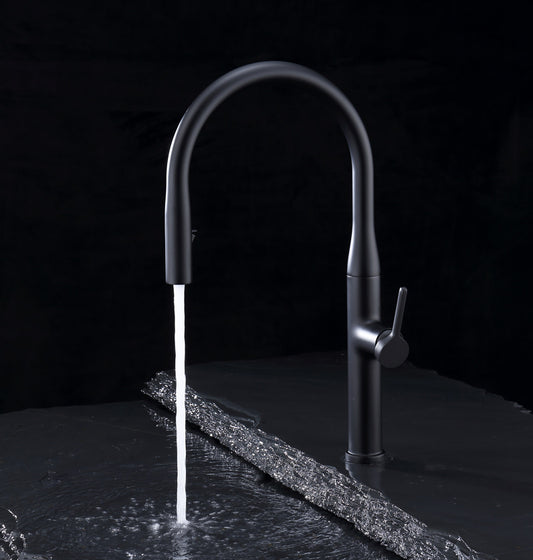 Llave Grifo Mezcladora Monomando Curvo Minimalista De Lujo Para Cocina Color Negro Mate