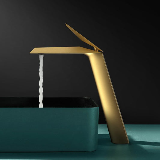 Llave Grifo Mezcladora Monomando Minimalista De Lujo Ovalin Para Baño Color Oro Cepillado Laton Diamante